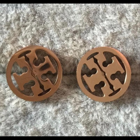 Tory Burch rose gold logo stud earrings